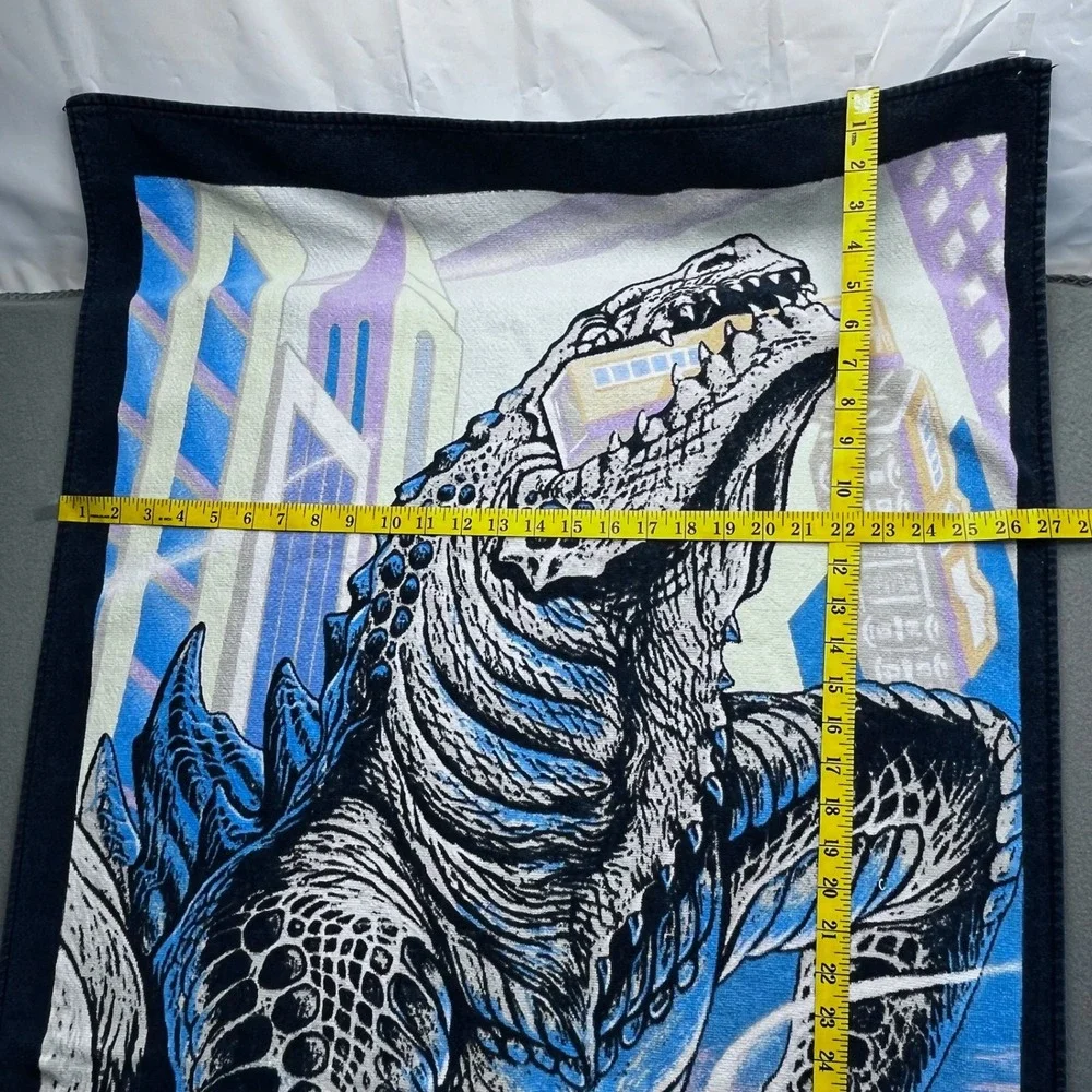 Vintage Godzilla Beach Towel 1998 Movie Zilla Blue‎ Black Graphic Print 28x53